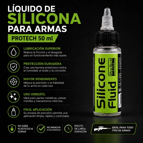 Aceite de Silicona PROTECH 50 ml para Airsoft, CO₂ y Armas de Aire Comprimido – Lubricante y Protector - Imagen 3